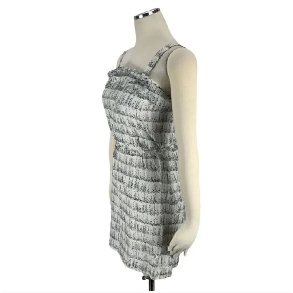 LOFT Ruffled Cotton Silk Spaghetti Strap Ivory Black Dress